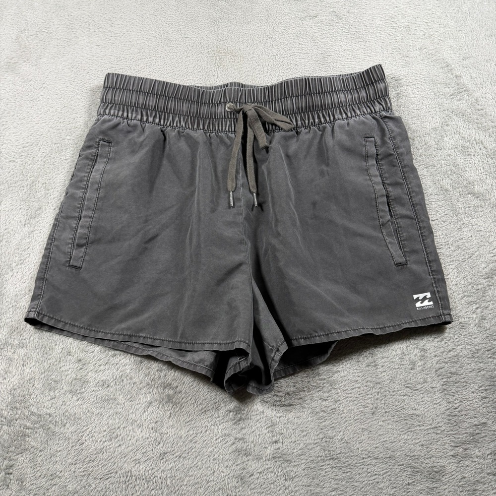 Billabong Shorts Women L Gray Elastic Waist Drawstring Pockets